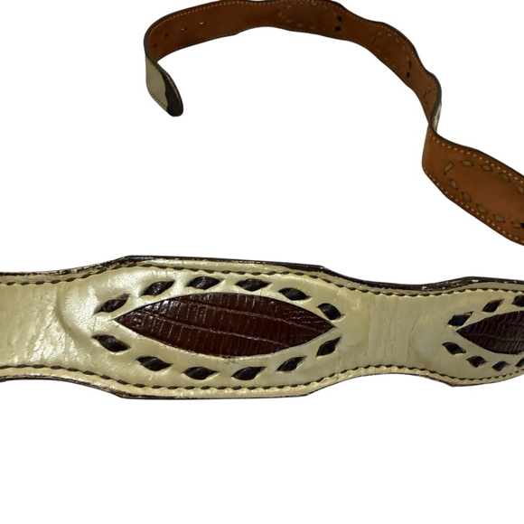 Vintage Nocona Exotic Lizard Inlay Leather Western Belt Size  display picture 1